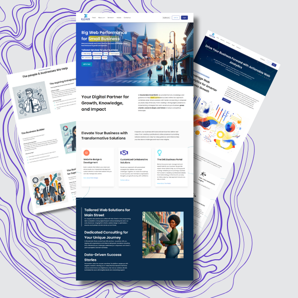EMS Project: two screenshots of a website project on a grey background